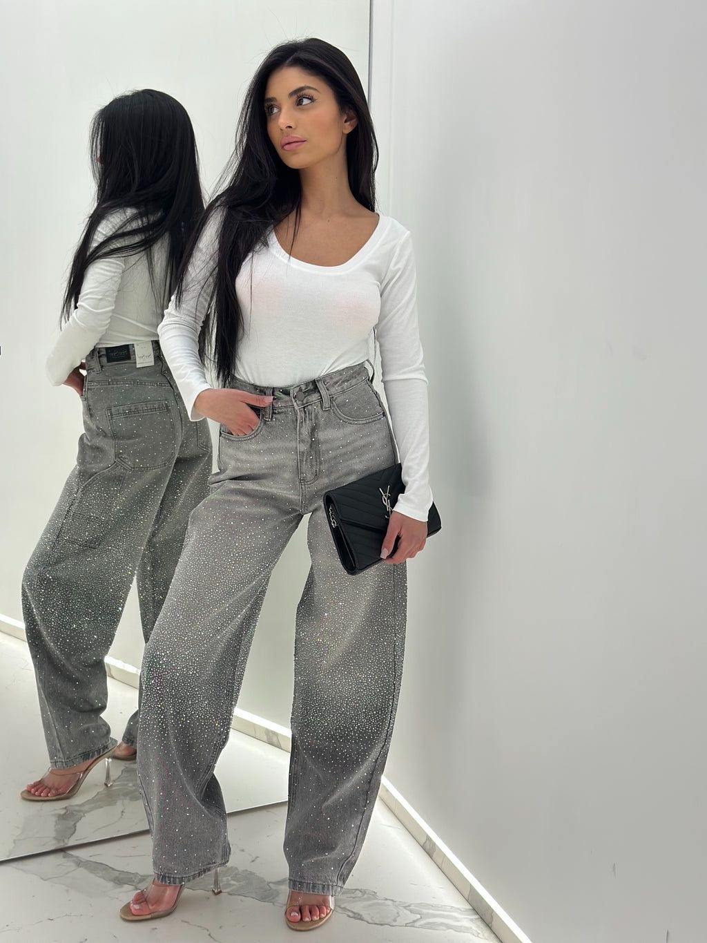 blugi cu strasuri - baggy glitter