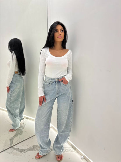 blugi cu strasuri - baggy glitter